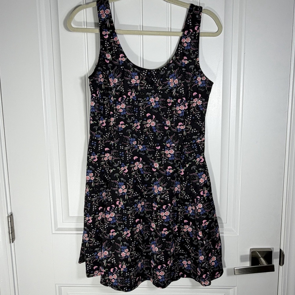H&M Divided Black Floral Sleeveless Fit & Flare Dress Women's US 10